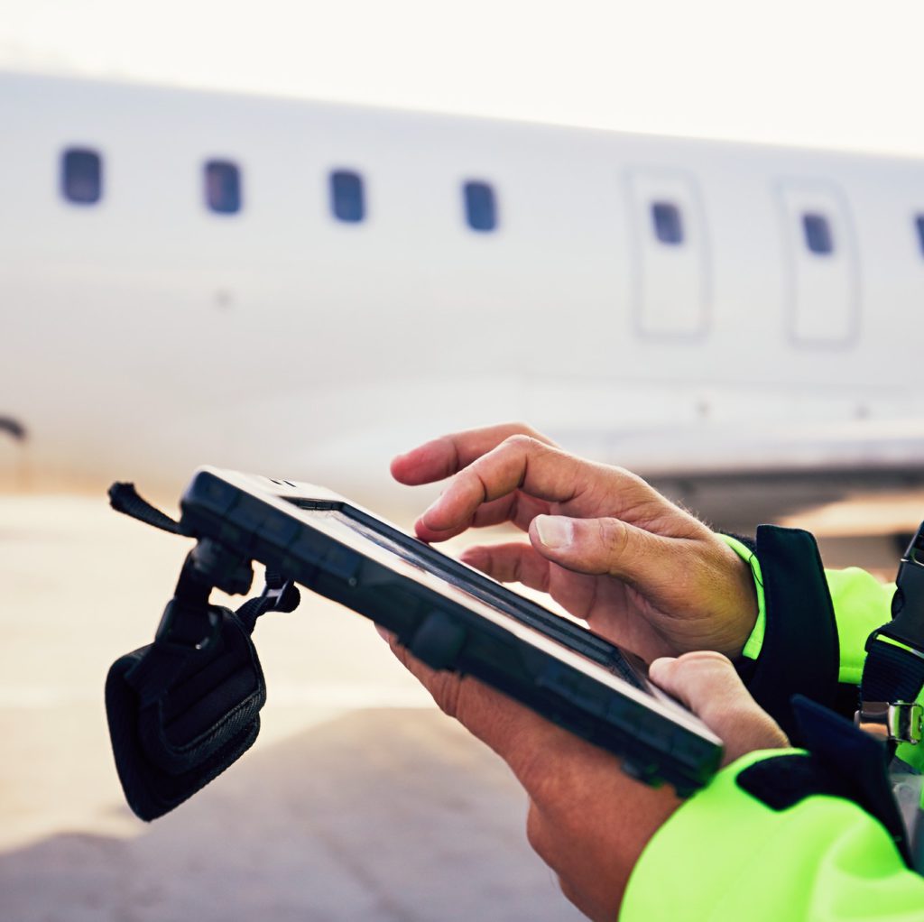 Preparations of passenger airplane at the airport